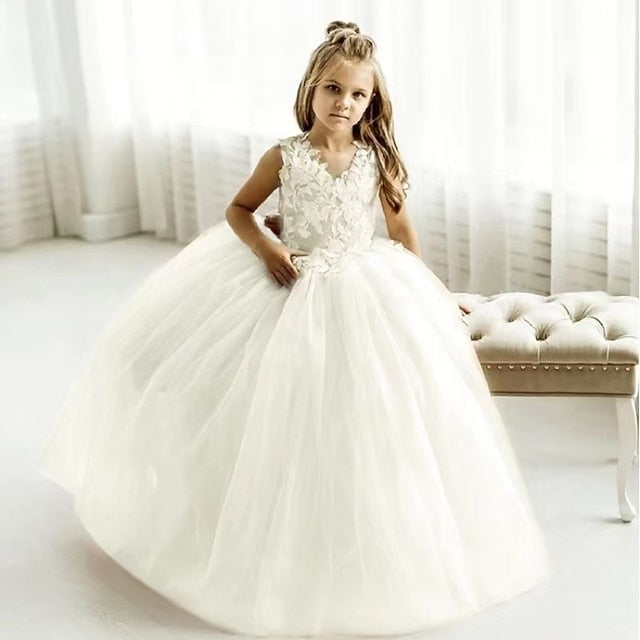 Girl Dress Kids Color Party Girls' Flower Solid