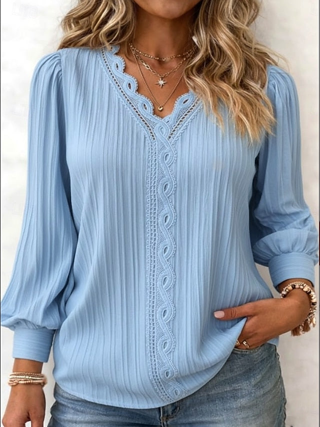 Women's Shirt Lace Patchwork Solid Color Elegant Stylish