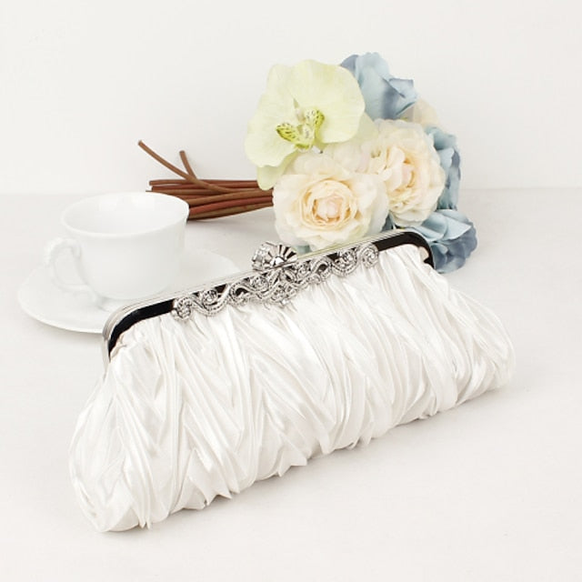 Pleated Satin – Women's Evening White Clutch Elegant