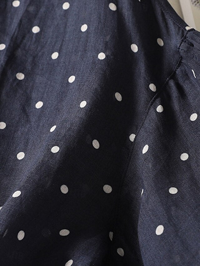 Women's Shirt Blouse Long Sleeve Tops Patchwork Polka Dot