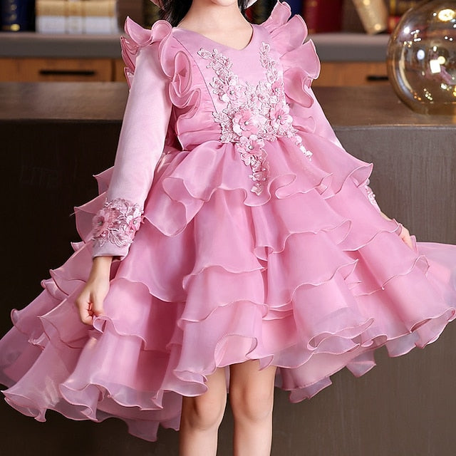 Wedding Dress Sleeve Party Special Kids Long Girls' Flower