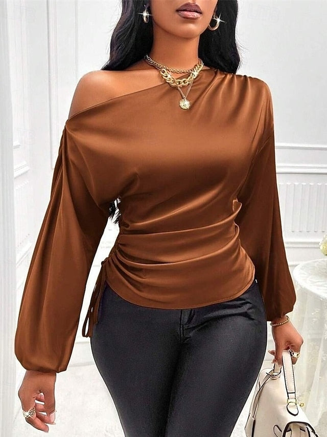 Women's Shirt Elegant Dressy Satin Top Asymmetric Plain