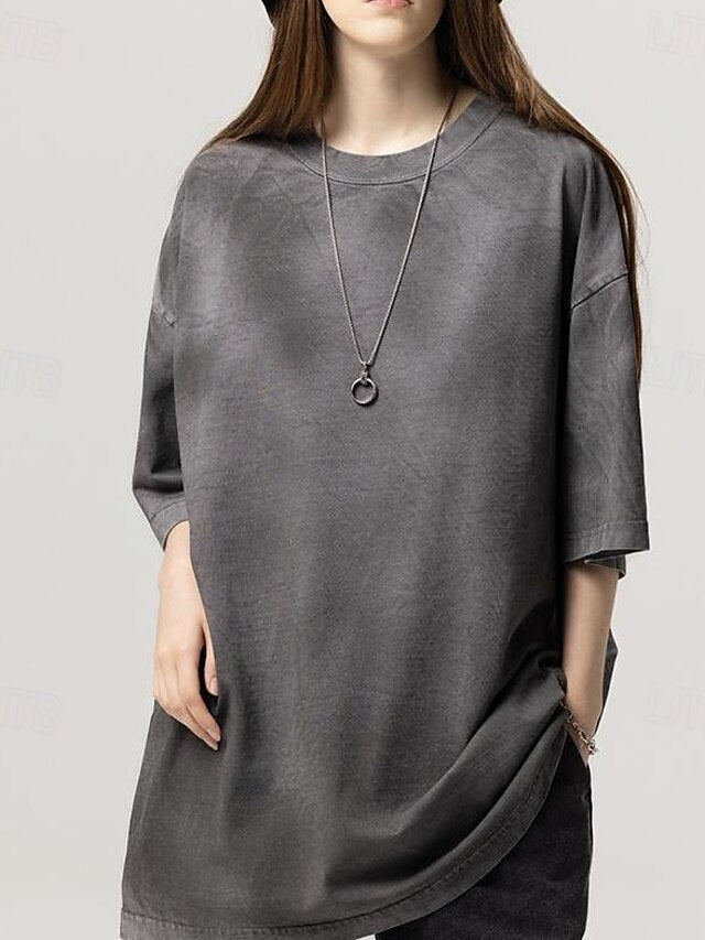 Women's Tee 100% Cotton Vintage Washed Tops Vintage Washed