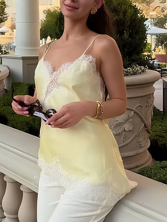 Women's Blouse Camisole Tank Top Sleeveless Shirt Lace Trim