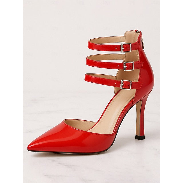 Red Leather – Strappy Patent Sexy Women's Heels High