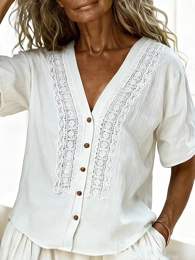 Women's Shirt Boho Shirt Blouse Embroidered Buttons Plain