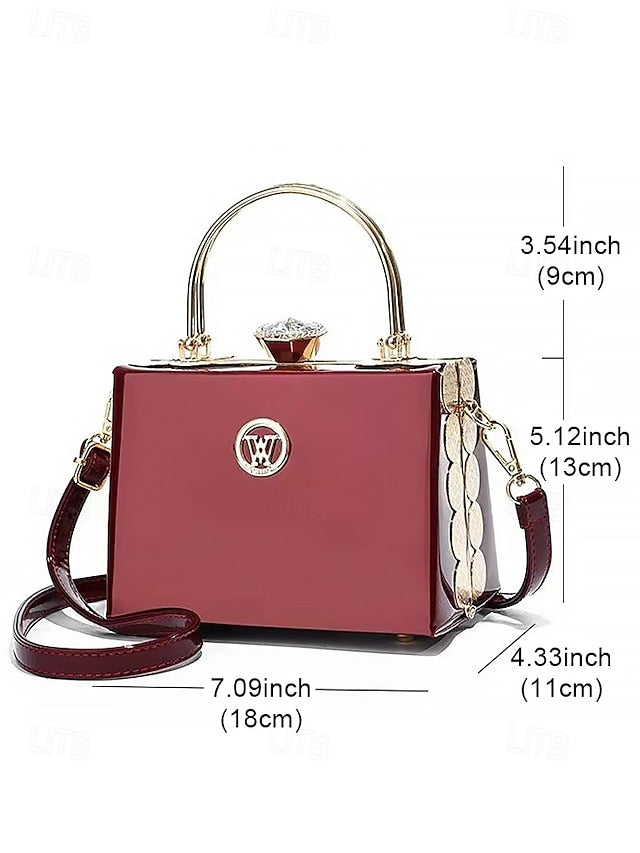 Evening Handbag Patent Burgundy with Leather Women's Gold