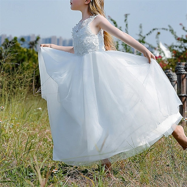 Kids Flower Dress Party Girl Color Solid Girls'