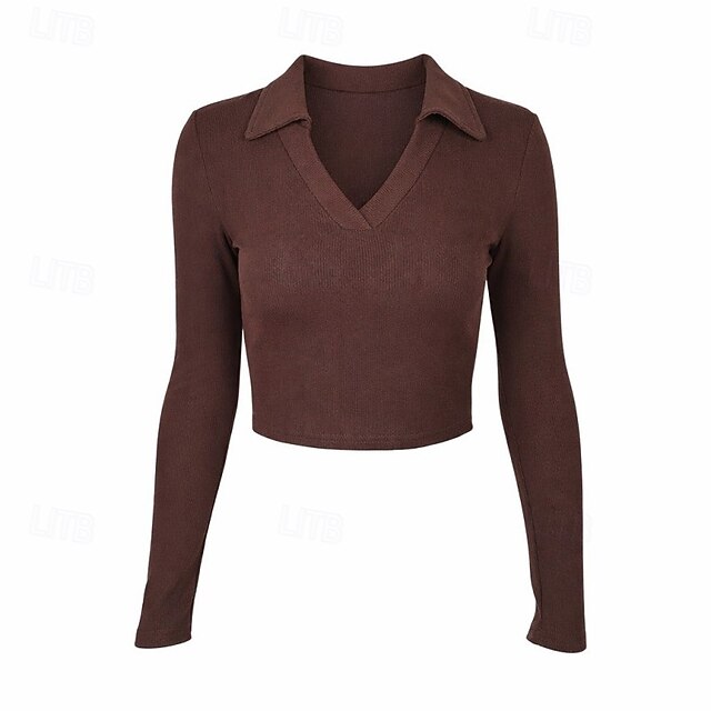 Women's Petite Ribbed Knit Tops Tee Y2K Slim fit top Solid