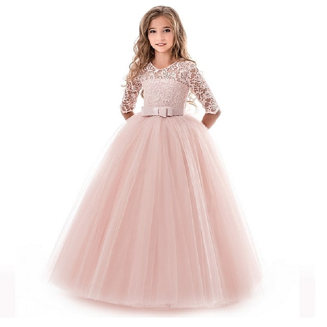 Half Flower Girls' Kids Girl Sleeve Dress Wedding