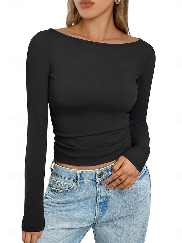 Women's Tight Tops Solid Color Stylish Casual Y2K Long