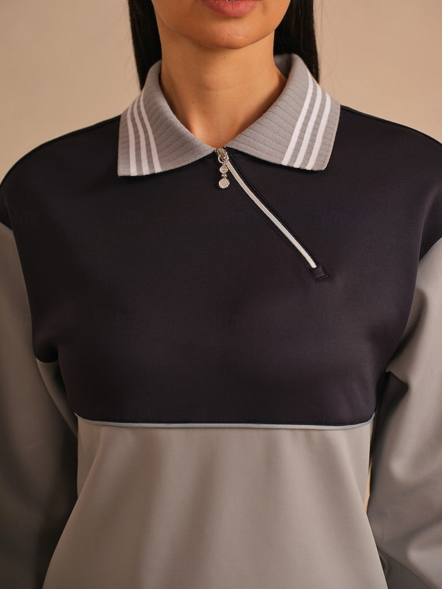 Women's Golf Pullover Sweatshirt Dark Grey Long Sleeve Top