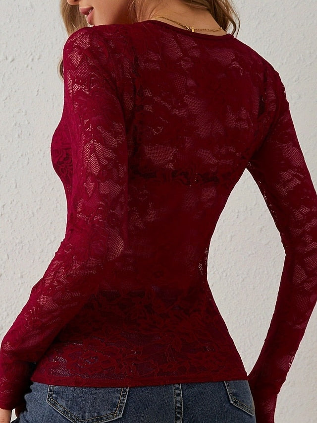 Women's Blouse Lace Tops Lace Floral Plain Stylish Sexy