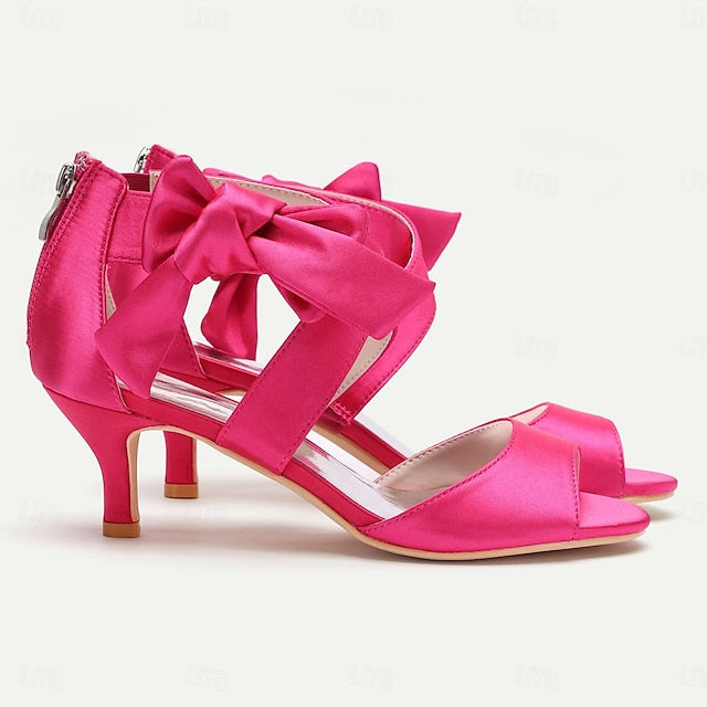 Heel Kitten Women's Shoes Open Bowknot Bridal Wedding