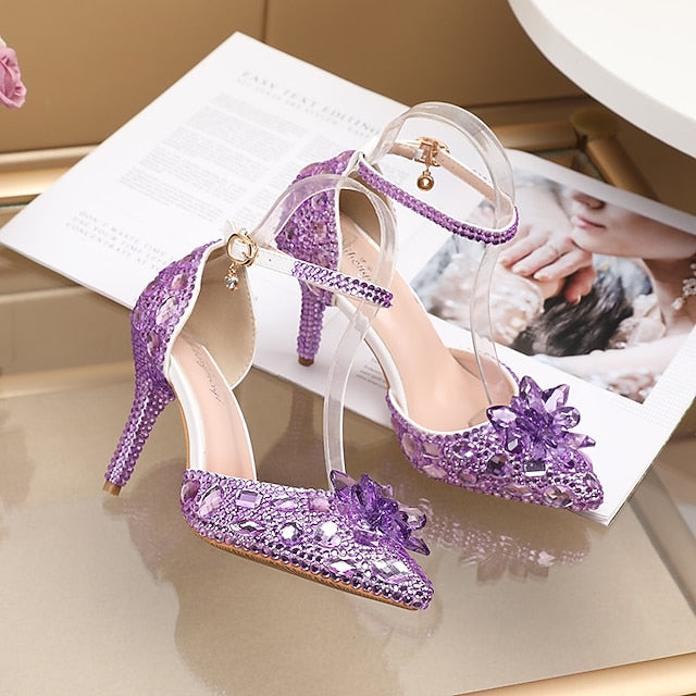 Heel Elegant – High Purple Sandals Women's Rhinestone