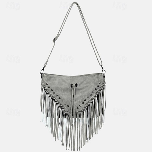Sac bandoulière bohème en cuir à franges pour femme