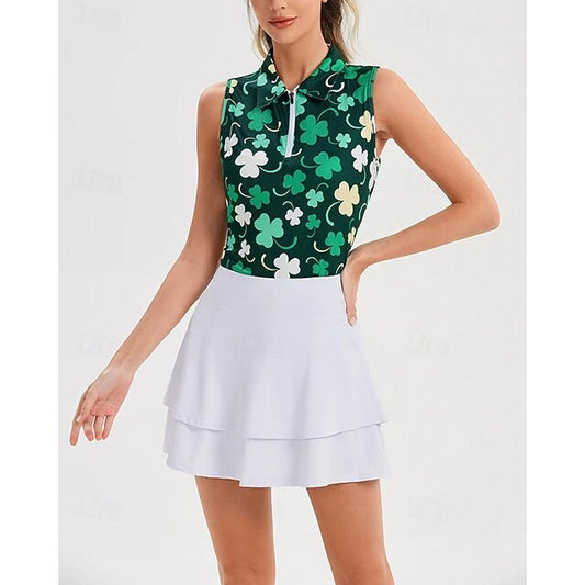 Women's Clover Tennis Shirt Sleeveless Print UPF50+ Quick