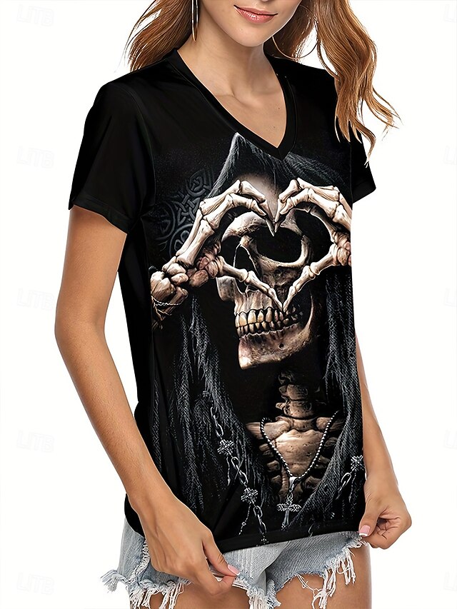Women's T Shirt Skulls Graphic Witch Vintage Stylish