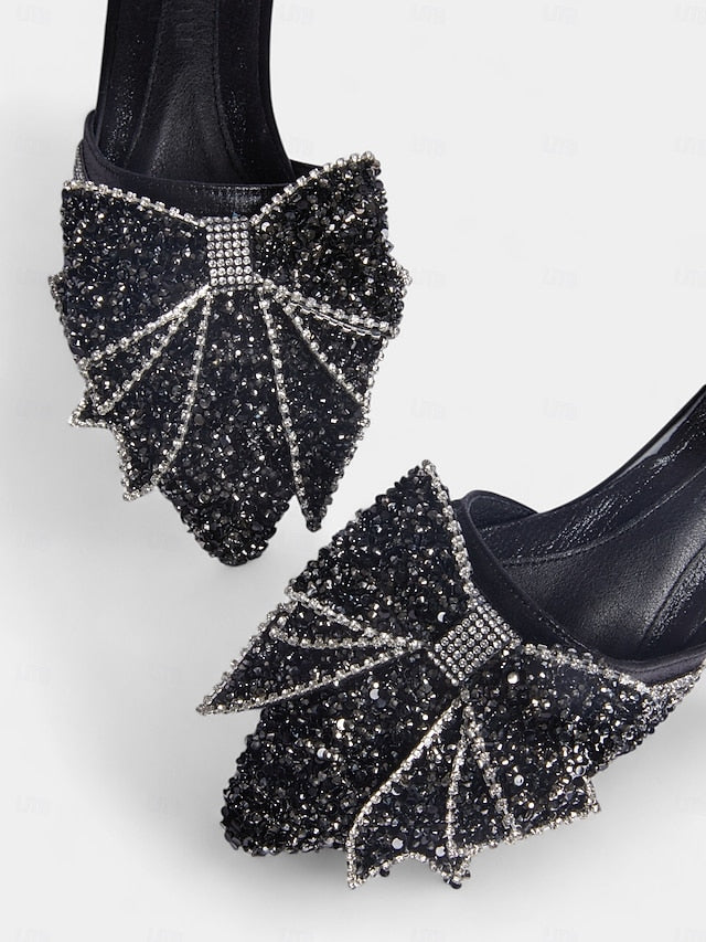 Parties Black Flat Rhinestone-Bow Mules for and Perfect –
