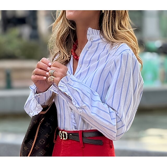 Women's Casual Shirt Button Up Shirt Blouse Ruffle