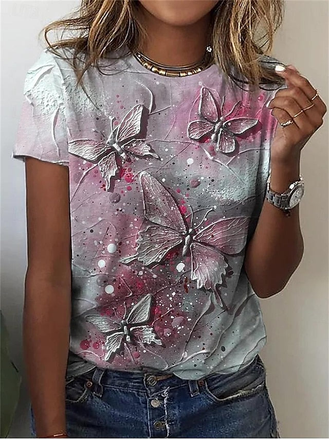 Women's T Shirt Print Butterfly Fashion Modern Short Sleeve
