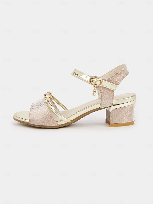 Sandals Gold Heel Women – for Rhinestone-Embellished Block
