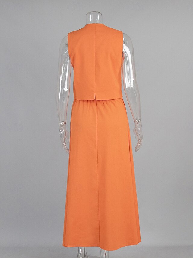 Women's Cotton Linen Sets Skirt Sets Bolero Top Sleeveless