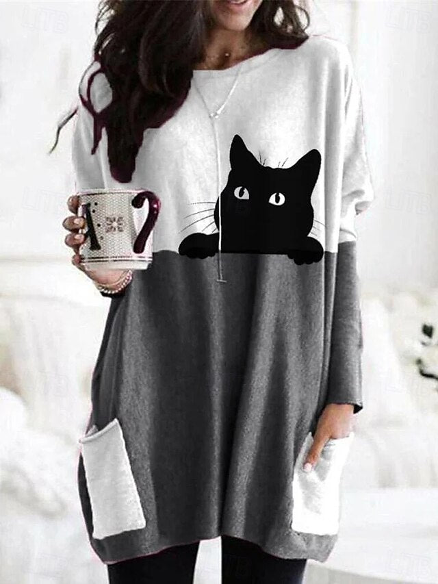 Women's T Shirt Pocket Print Graphic Animal Vintage Fashion