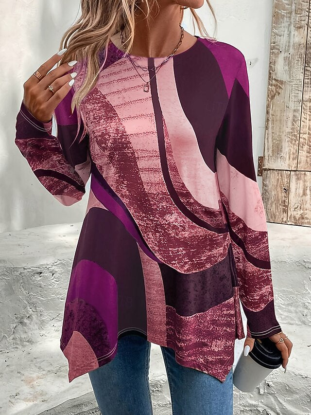 Women's T Shirt Print Asymmetrical Graphic Geometric
