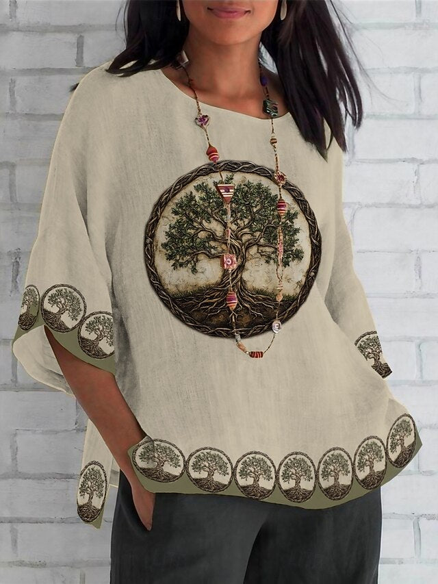 Women's Shirt Print Floral Daily Casual 3/4 Length Sleeve