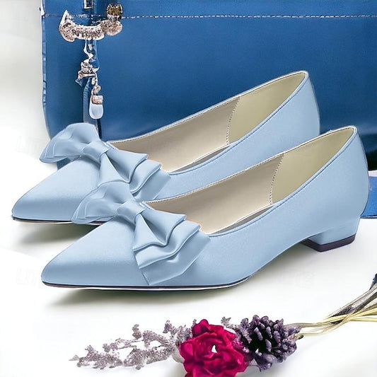 Bowknot Party Heel Pointed Women's Wedding Low Shoes Flats