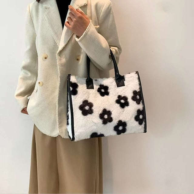 Tote Bag mit Kunstleder Leopardenmuster Braun Damen Fell
