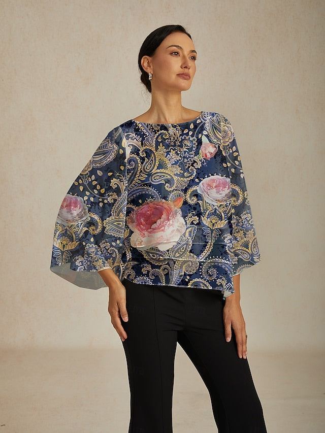 Women's Blouse Green Paisley Botanical Print Layered