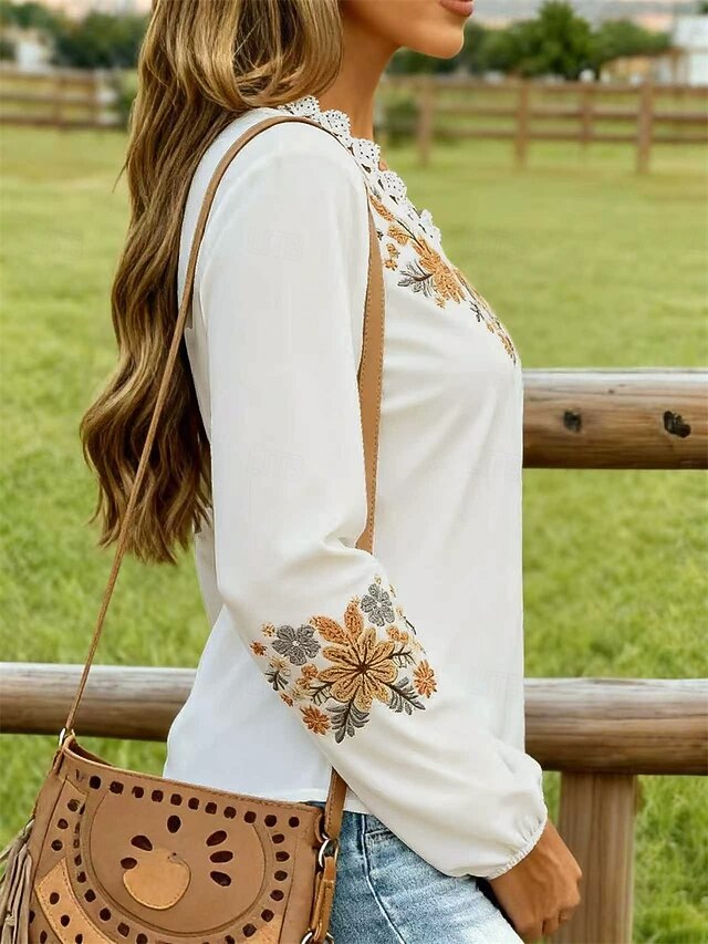 Women's Boho Shirt Summer Tops Blouse Ruched Patchwork