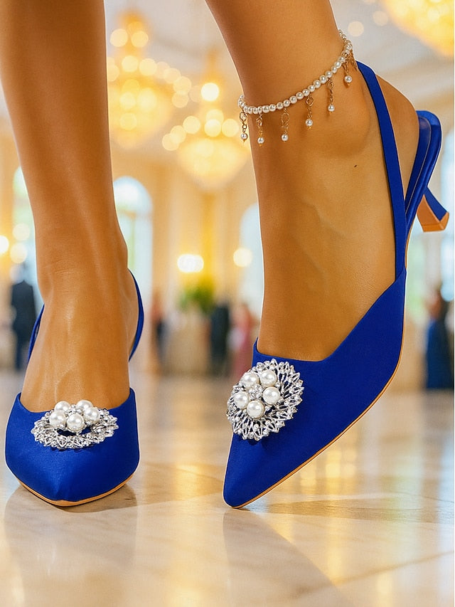 with Pumps Pearl Satin Blue Slingback Women's and