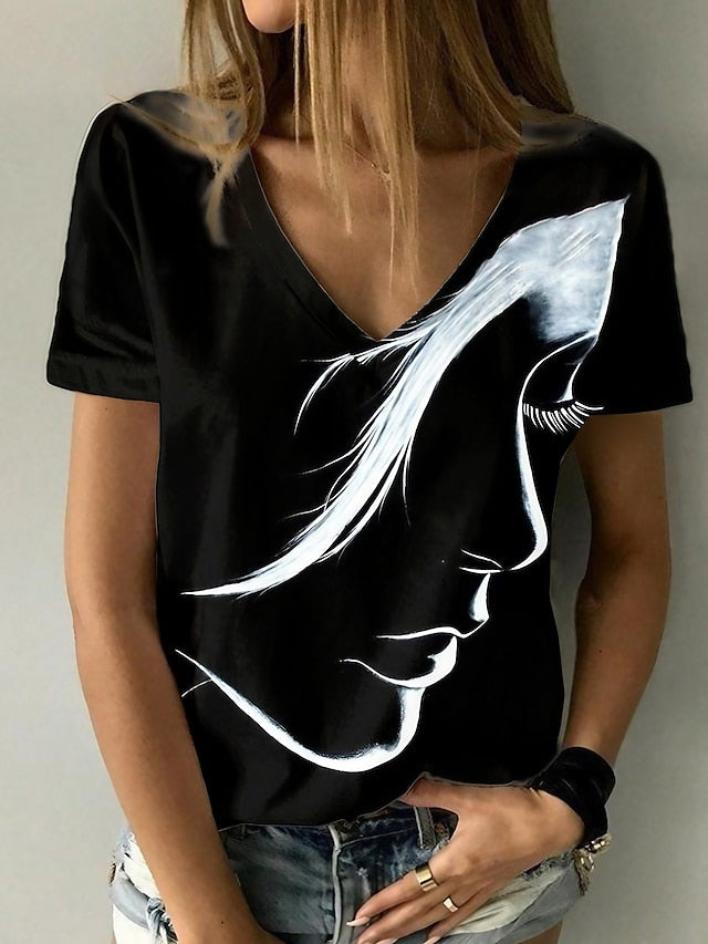 Women's T shirt Tee Black White Gray Graphic Letter Print