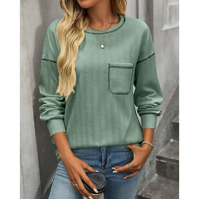 Women's Pullover Sweatshirt Casual Tops with Pockets Long