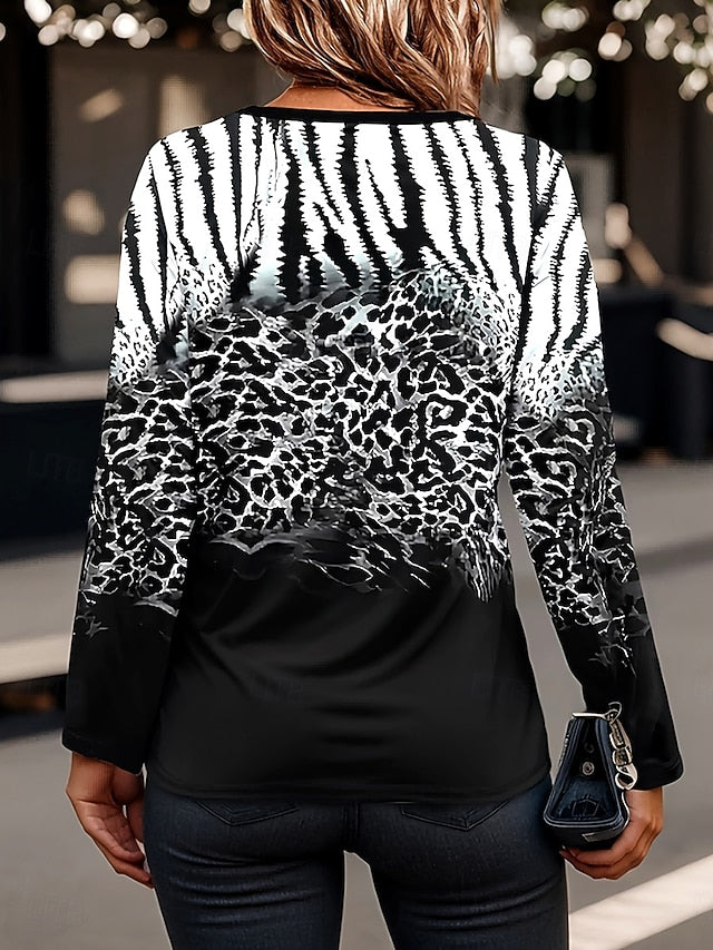 Women's T Shirt Zipper Print Ombre Graphic Leopard Elegant