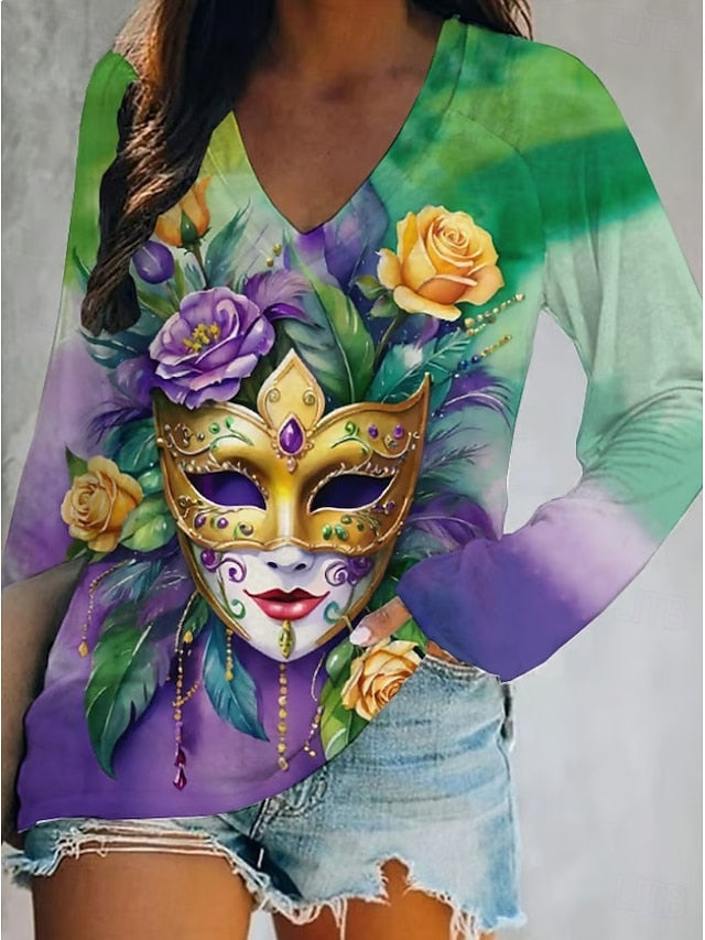 Mardi Gras Women's T Shirt Graphic Geometric Gradient