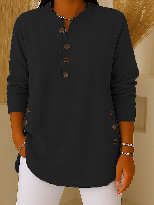 Women's T Shirt Tee Top Buttons Plain Elegant Fashion