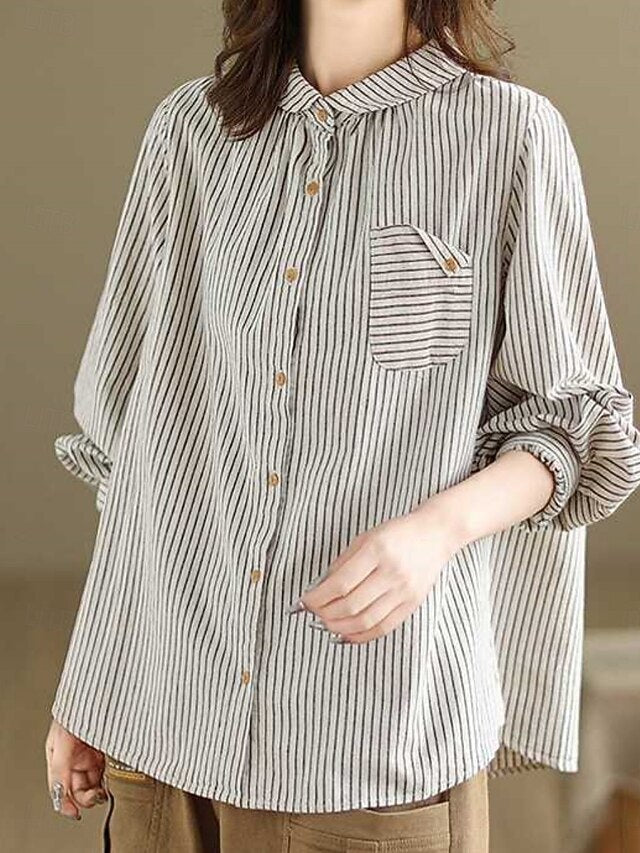 Women's Shirt Cotton Linen Shirts Button Up Blouse Buttons