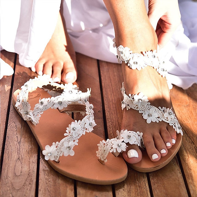 Beach Perfect Sandals Women's White Lace Floral - Wedding