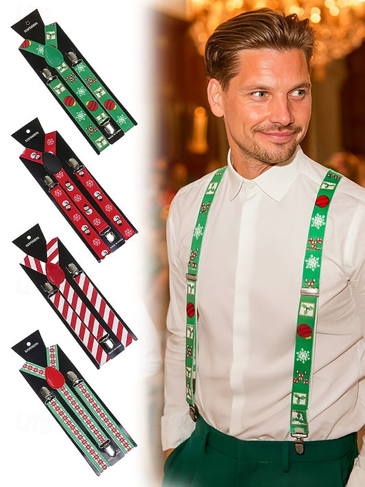 Suspenders Men's Christmas with Snowman