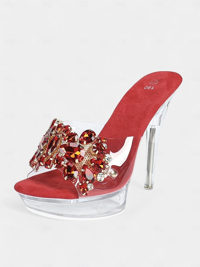 – Women's Embellished Platform Rhinestone Clear Heels