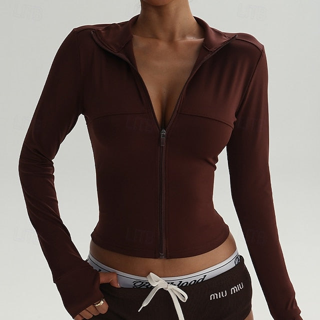 Women's Zip Up Jacket Yoga Jacket Stand Collar Lightweight