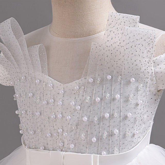 Wedding Solid Short Dress Kids Color Sleeve Girls' Party