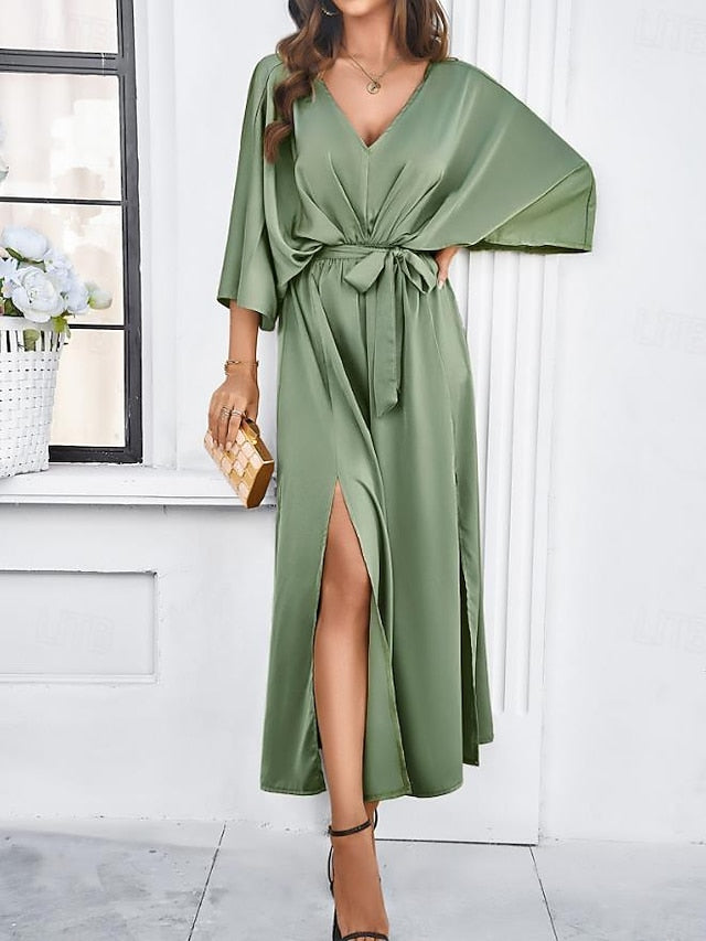 Women's Tiered Dress Maxi Dress Split Thigh Party Formal V