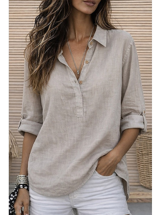 Women's Shirt Cotton Linen Shirts Popover Shirt Summer