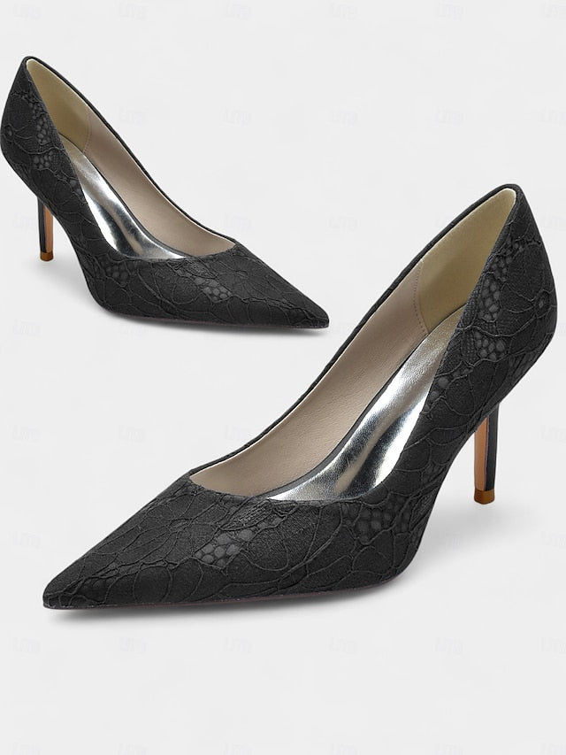 Heels Lace-Embroidered Stiletto Women's Pointed-Toe -