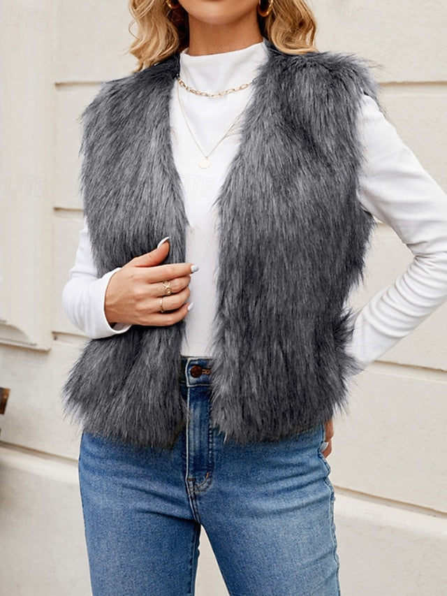 Coat Faux Women's Comfortable Fur Furs Vest Leathers